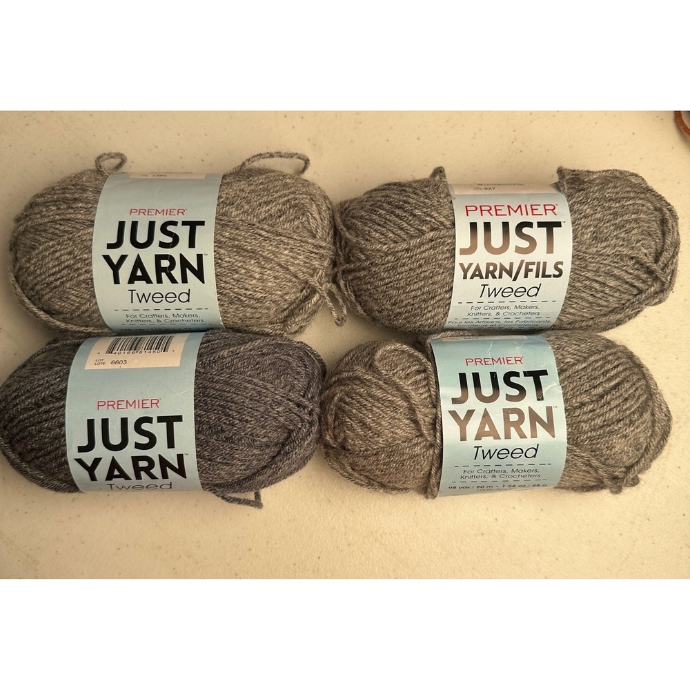 Premier Just Yarn Tweed Lot of 4 Gray Denim 100% Acrylic Medium 4 Weight